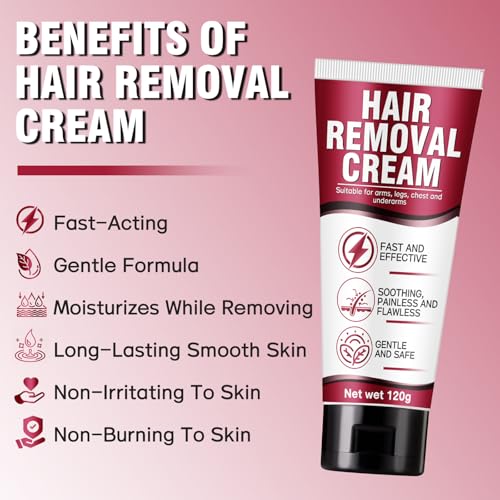 Hair Removal Cream for Women, Crema Depiladora Para Mujer, Fast-Acting, Effective Painless Flawless Depilatory Cream for Legs, Arms, Underarms, Stomach, Pubic Area and Bikini Line 120g