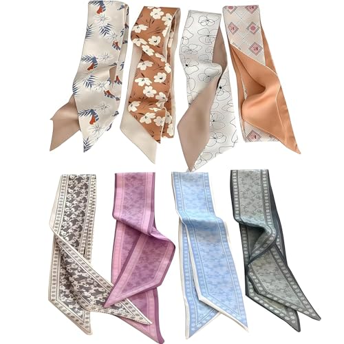 AstraGlam Pack de 8 Pañuelos Bandana para Mujer, 90x6cm Pañuelos, Pañuelo Boho Diadema Multifuncional, Pañuelo Ligero para Bolsa Accesorios para el Cabello, Pañuelos de Moda