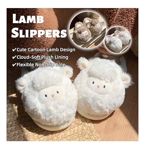 Women's Lamb-Shaped Plush Slippers - Cloud-Soft Fuzzy Lining, Flexible Non-Slip Sole for Home Indoor Lounge Use2