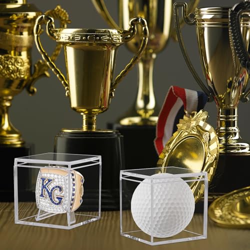 Image of 2 Pack Championship Ring Display Case, Clear Acrylic Memorabilia Stand Cube Ring Holder Dust Protection Transparent Storage Box for Sports Baseball Basketball Fan Souvenir Protection Supplies
