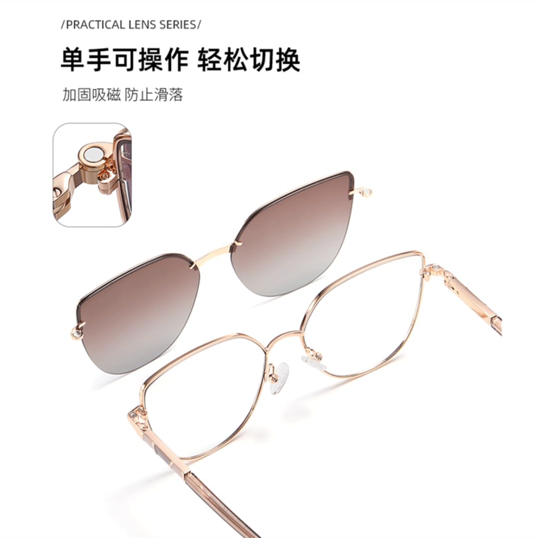 Occhiali da sole magnetici 2 in 1, occhi di gatto, polarizzati, in metallo, alla moda, protezione UV400