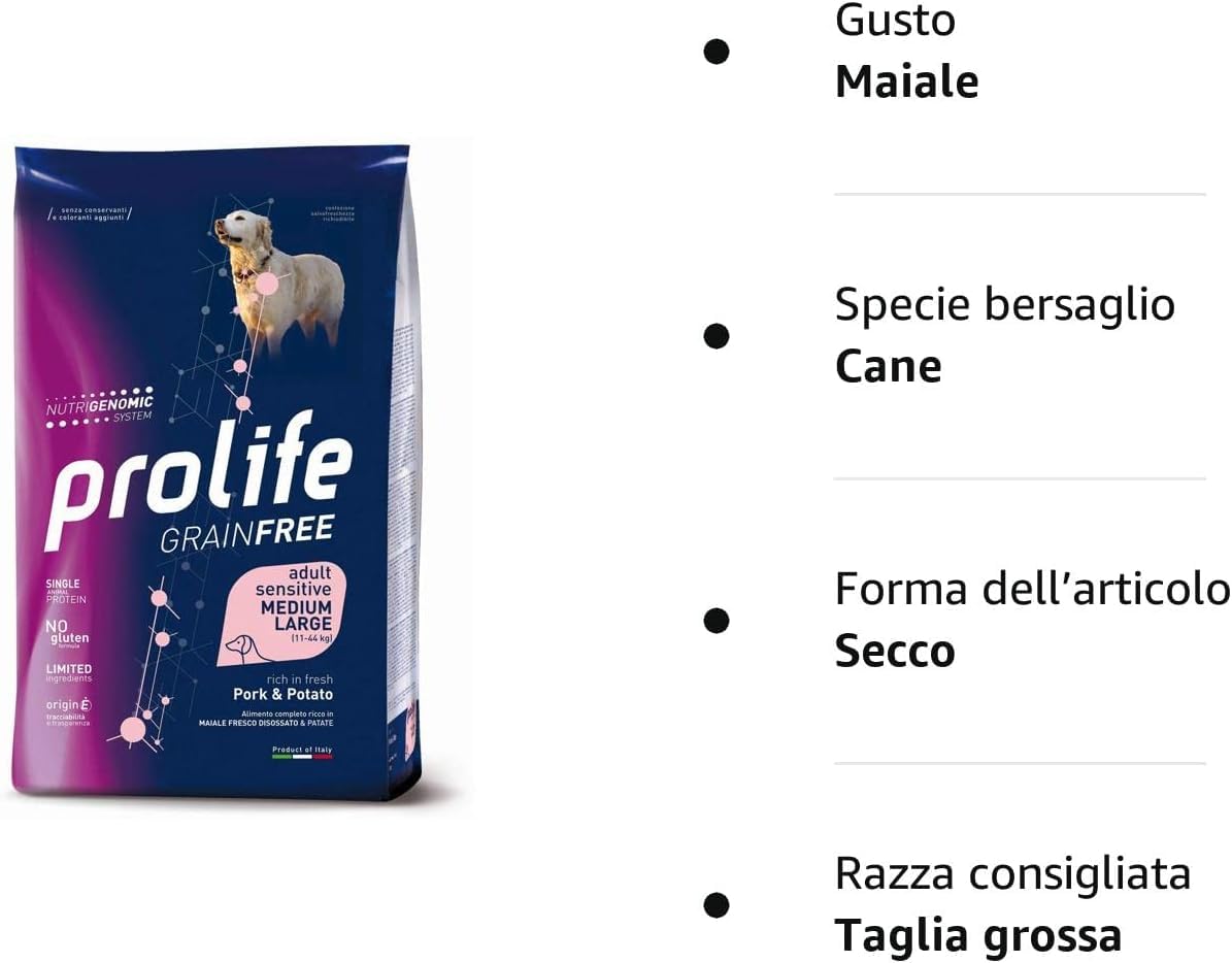 Generico 2 Sacchi confezione risparmio - prolife - Grain Free Adult Sensitive Medium/Large al Maiale e Patate da 10 kg
