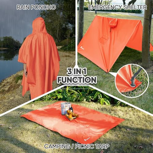 Image of PTEROMY Hooded Rain Poncho for Adults, Reusable Waterproof Raincoat