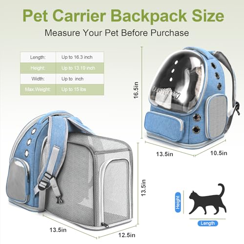 Image of Cat Backpack Carrier, Breathable Cat Carrier Large Space Bubble Pet Backpack for Kitty Small Dog up to 15lbs, Transparent & Foldable Pet Carrier for Travel Hiking (Square Expandable- Blue)