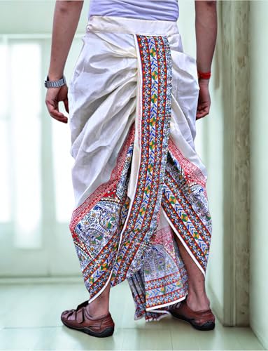 Image of Men's Ready to Wear Pant System Printed MAYUR PUCHHA Dhoti for Marriage, Pooja, Festival etc.(GC010)