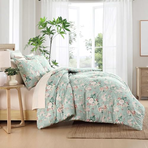 Image of Laura Ashley - Comforter Set, Luxurious Bedding with Matching Shams, Soft & Serene Room Essentials (Rosemoore Teal, Full /Queen)