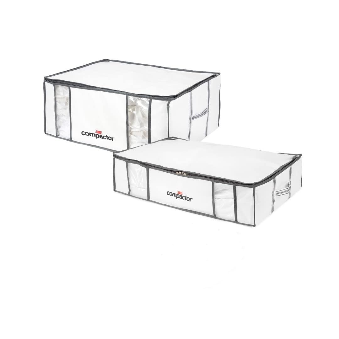 Compactor Set de 2 Bolsas de Almacenamiento al vacío, Semi-rígidas, Transparente, L-145 litros y XXL-210 litros, Blanco con Ribete Gris, 2 Bolsas de compresión a Mano, con aspiradora pequeño, RAN7678