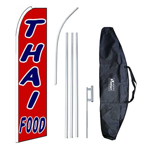"Thai Food (Extra Wide)" 12-Foot Swooper Feather Flag And Case Complete Set.includes 12-Foot Flag, 15-Foot Pole, Ground Spike, And Carrying/Storage Case #TOP19