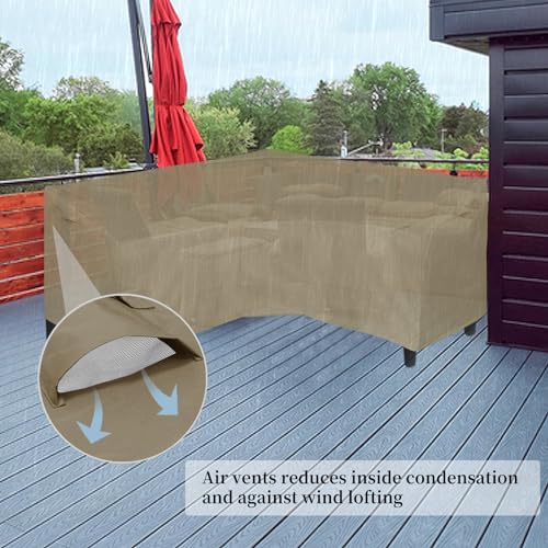 Image of Easy-Going 600D Patio V-Shaped Sectional Sofa Cover, Heavy Duty Outdoor Sectional Cover, Waterproof Furniture Cover with Air Vent 85 inch L (on Each Side) x 33.5 inch D x 31 inch H, Camel