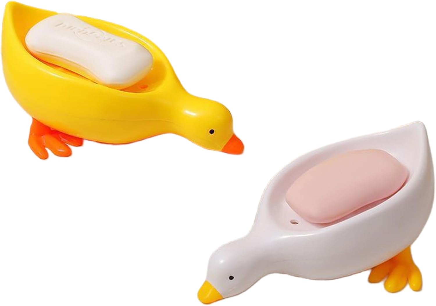 2Pcs Cute Duck Shape Soap Dish,Soap Dish with Drain Perforations,Durable and Sturdy Soap Box,Easy Cleaning Soap Saver Tray Decoration for Bathroom, Sinks, Kitchen