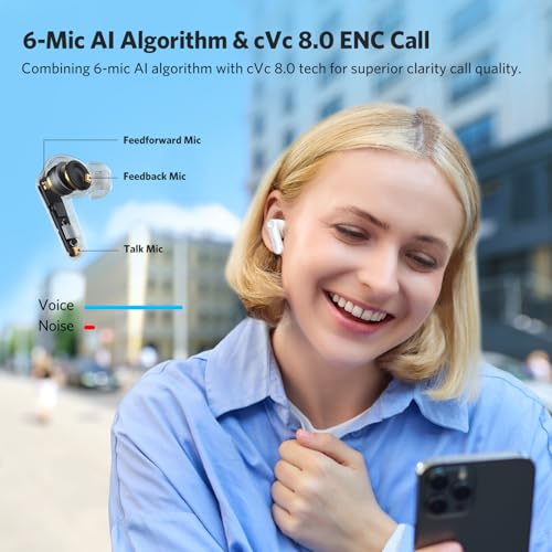 Image of EarFun Air Pro 4 Hybrid Adaptive Noise Canceling Wireless Earbuds Bluetooth,2024 VGP Award,Qualcomm Snapdragon Sound, aptX Lossless, 6 Mics AI CVC Call, LDAC Hi-Res Audio,52H Playtime,Glossy White