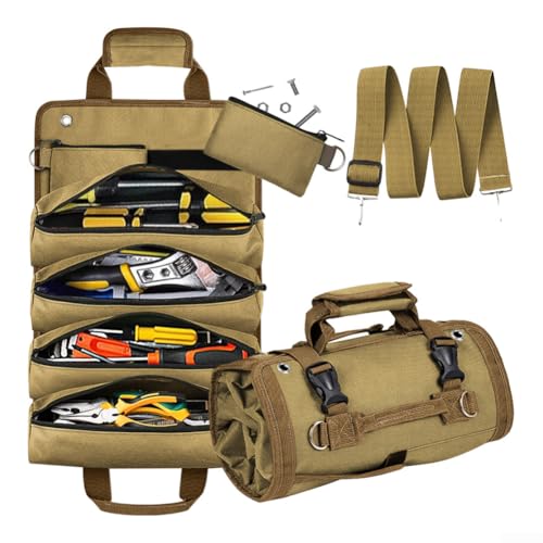 2 organizadores de bolsas de herramientas enrollables, bolsa de tela Oxford de alta calidad, soporte plegable para herramientas de hardware, para electricista, coche y taller en casa (A)