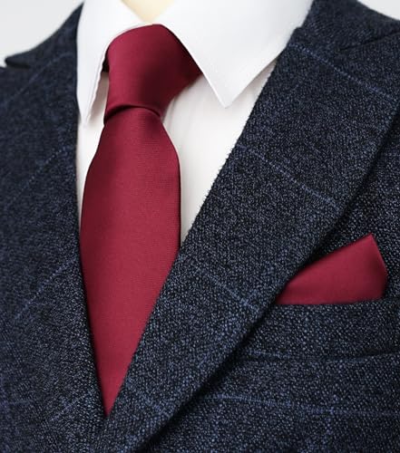 Image of Boy's Solid Tie with Pocket Square Set, Regular Necktie for Children and Kids, Self-Tied