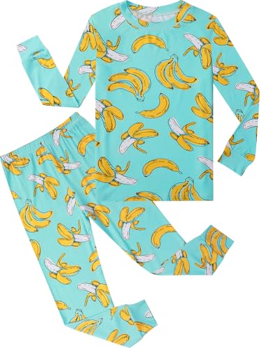 A&J DESIGN Banana Pajamas Kids Soft Viscose from Bamboo Pajamas toddler Girl Pjs 2-Piece Long Sleeve Pjs Boys Yellow Shirts Pants Outfit Banana 5T