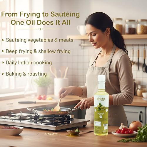 Image of KITCHEN SOUL Olive Pomace Oil 500ML | Pure Refined Olive Oil for Deep Frying, Cooking and Sauteing | High Smoke Point | Heart Healthy Edible Oil | No Preservatives