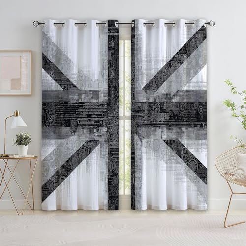 CozyRest Rideau Occultant Lot de 2, Rideaux Union Jack Britannique Industriel Motif, 70 x 160 cm Rideau Thermique Isolant Opaque et Chaleur, Idéaux pour...