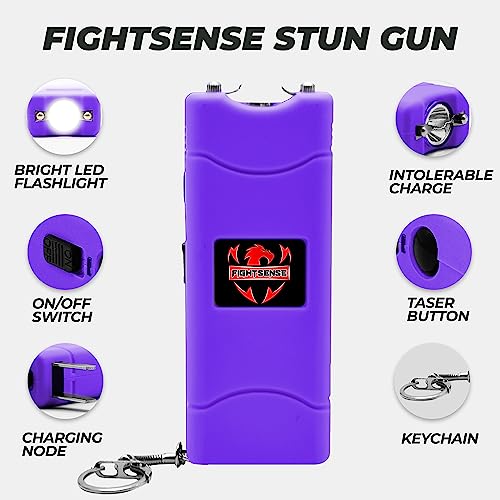 Fightsense Pepper Spray & Mini Stun Gun Keychain With Flashlight Combo Pack, 25 Bursts, 14 Ft. Range, Painful 1.60 Μc Charge, Led Flashlight, Rechargeable Battery For Women Self Defense #TOP1