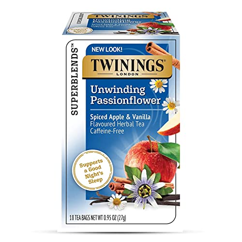 Image of Twinings Superblends Unwinding Passionflower Spiced Apple & Vanilla Flavoured Herbal Tea, Caffeine-Free 18 Tea Bags - 27 Gm