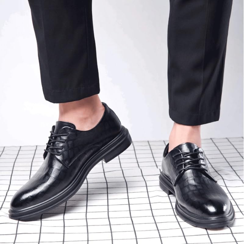 Men's Genuine Leather Lace Up Oxfords Comfort Wide Round Toe Non-Slip Dress Shoes Fashion Classic Carved Leather Low Heels Dress Shoes2
