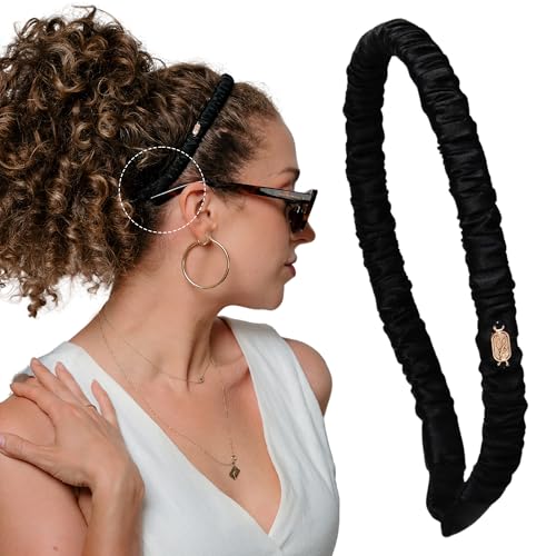 Curlfriend Collective Onyx Comfort Curve Silk Headband – Luxury 100% Mulberry Silk, No-Slip Wide Headband For Women – Gentle, Headache-Free Fit For Curly, Coily &Amp; Textured Hair