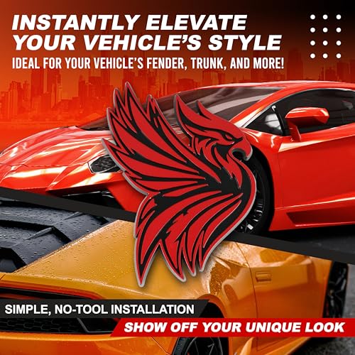 Image of Phoenix Emblem 3D Bird Badge, Custom Car Decal Sticker - Durable Exterior Trunk, Hood, Fender for Car, Truck, SUV (Set of 2) (Red)