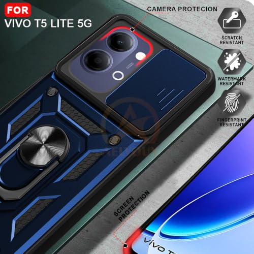 Image of Armor Bumper Back Cover Case for Vivo T5 Lite 44W 5G Rotating Camera Cover, Ring Holder & Kickstand | Heavy Duty & 360 Degree Protection Back Cover for Vivo T5 Lite 44W 5G (Blue)