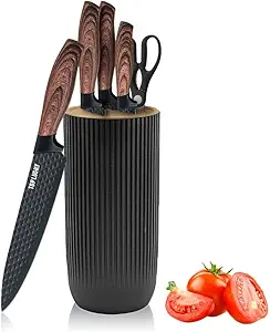 Knife Set, Wiztoynia 6-Piece Black Kitchen Knife Set for Home, Anti-Rust Non-stick Stainless Steel Sharp Chef Knife Set with Universal Knife Block for Kitchen, Ergonomical Design (Black)