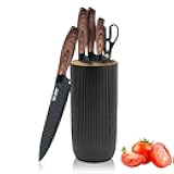 Knife Set, Wiztoynia 6-Piece Black Kitchen Knife Set for Home, Anti-Rust Non-stick Stainless Steel Sharp Chef Knife Set with Universal Knife Block for Kitchen, Ergonomical Design (Black)