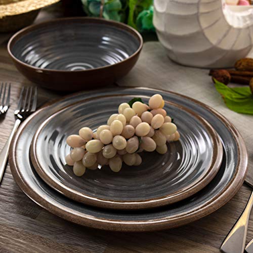 Elama Charcoal & Brown 12-Piece Lightweight Dinnerware Set