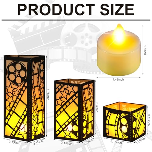 Image of Rossesay 24 Pcs Movie Night Party Decorations Movie Theater Centerpieces 3 Size Lighted Paper Lantern with LED Candle for Theater Themed Party 3D Table Decorations Wedding Birthday Centerpieces