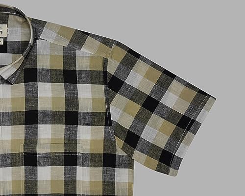 Image of GHPC 100% Cotton Checkered Half Sleeves Regular Fit Formal Shirt for Men