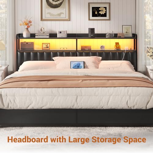 Aheaplus Headboard For King Size Bed Frame, Upholstered Headboards With Outlets, Usb Ports And Led Light, Leather Head Board With Storage, Height Adjustable thumb #6