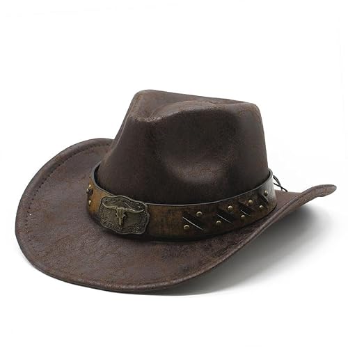 Henrrida Men's Brown Cowboy Hat For Wo Lightweight Handmade Durable Wide Brim Western Cowboy Hat For Cowboys Cowgirls
