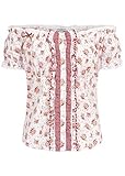 Seventyseven Lifestyle Damen Shirt Off-Shoulder Top Trachten Bluse Blumen Print Off Weiss, Gr:L