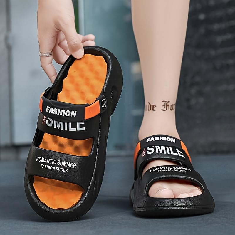 Men's Sandals Trendy Street Style Color Block Open Toe Breathable Chunky Slippers, Comfy Non Slip Durable EVA Anti Odor Slides, Men's Summer Sandals Slippers4