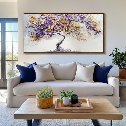 crmotu Tree of Life Large Framed Wall Art, Purple Tree Abstract Art Wall Decor, Modern Neutral Plant Canvas Prints, Minimalist Wall Pictures for Living Room Bedroom Yoga Office Decorations 30x60inch