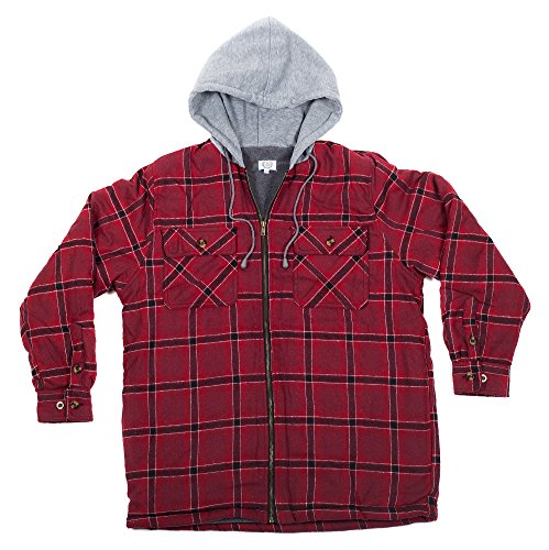 North 15 Men's Hooded Flannel Shirt - Polar Fleece Lining, Zipper Front (Medium - 5X Large)