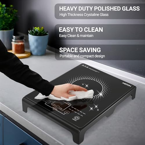 Image of Milton Elio Elite 16.0 Portable Induction Cooktop | Child Lock, LED Display Panel 5KV Surge Protection, Timer & Preset Menu Functions, 1600 W Feather Touch, Fast Cooking 3-Year Warranty on Coil