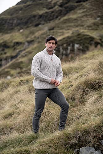 Image of Aran Crafts Men's Irish Soft Cable Knitted Zip Neck Jacket (100% Merino Wool)