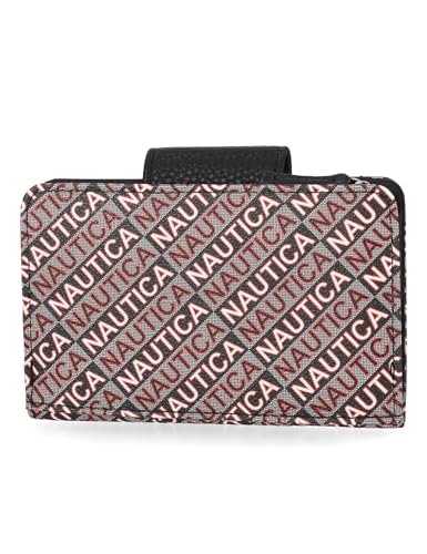 Image of Nautica Womens, Close Reach Vegan Leather RFID Wallet, Small Credit Card Holder Purse with Zipper Coin Pocket and ID Window in Black Jacquard