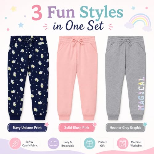 Image of BTween Kids Girls Fashion Stretch Waist Ultra Soft Jogger Pants Set 3 Pack Bundle