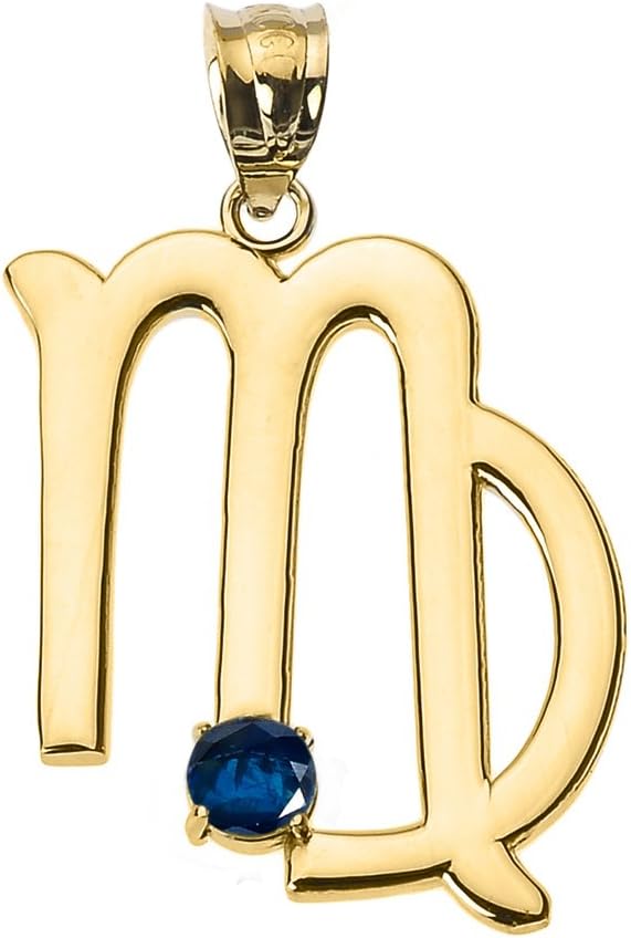 Astrology Jewelry Personalized 10k Yellow Gold Genuine Blue Sapphire September Birthstone Virgo Zodiac Charm Pendant