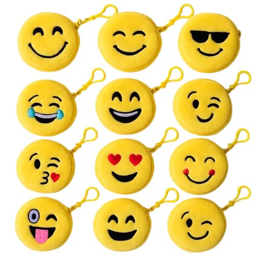 JMKCRAFTS Pack of 12 Emoji Smiley Zip Pouches | Soft Furry Coin Purse for Kids | Emoticon Stationery Pouch for Return Gifts-image-14