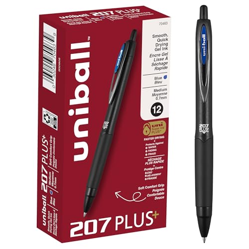 Image of Uniball 207 Plus+ Retractable Gel Pens 12 Pack, 0.7mm, Blue