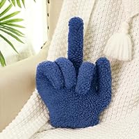 Menkxi Middle Finger Decorative Pillow 13.78 x 9.84 in Funny Shaped Sherpa Fleece Throw Pillow Warm Soft Plush Emoticon Cushion Middle Finger Decor for Couch Middle Finger Gag Gift (Navy Blue)
