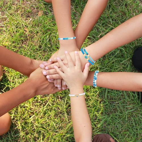 Image of Preppy Bracelets Set Colorful White Gold Smile Heart Star Polymer Beaded Pearl Clay Stackable Charm Y2K Kidcore Aesthetic Summer Beach Bohemian Stretch Layering Bracelets Jewelry for Girls Women Teens