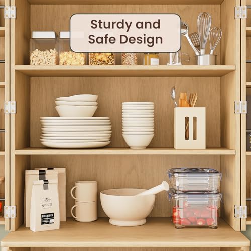 Image of Ball & Cast 72″ Fluted Pantry Cabinet,Versatile Wood Storage Cabinet with 4 Adjustable Shelves,6 Door Shelves,Moden Kitchen Cabinet w /Anti-Tip Safety for Kitchen,Dining Room,Living Room,Natural Oak