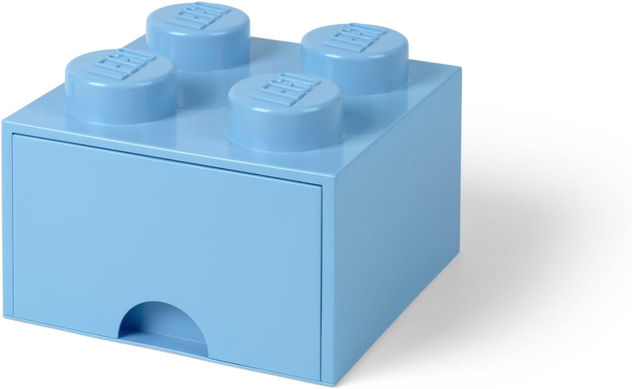 LEGO Brick Drawer, 4 Knobs, 1 Drawer, Stackable Storage Box, Light Royal Blue