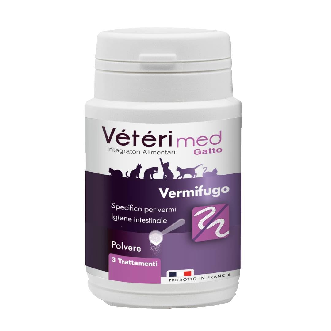 Vermifuge Chats Antiparasitaire Interne - Poudre Vermifuge pour Chats - Hygiène Intestinale Fabriqué en France (Chat, Poudre 30g) - Version Italienne