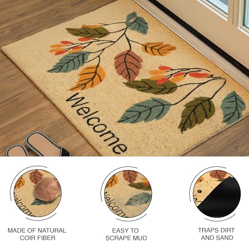 Image of Encasa XO Coir Door Mats for Home Entrance | (60x40 cm), Welcome Leaf | Thick Anti-Slip Doormat with PVC Back | Ideal for Indoor, Outdoor, Patio, and Office | Durable and Easy to Clean
